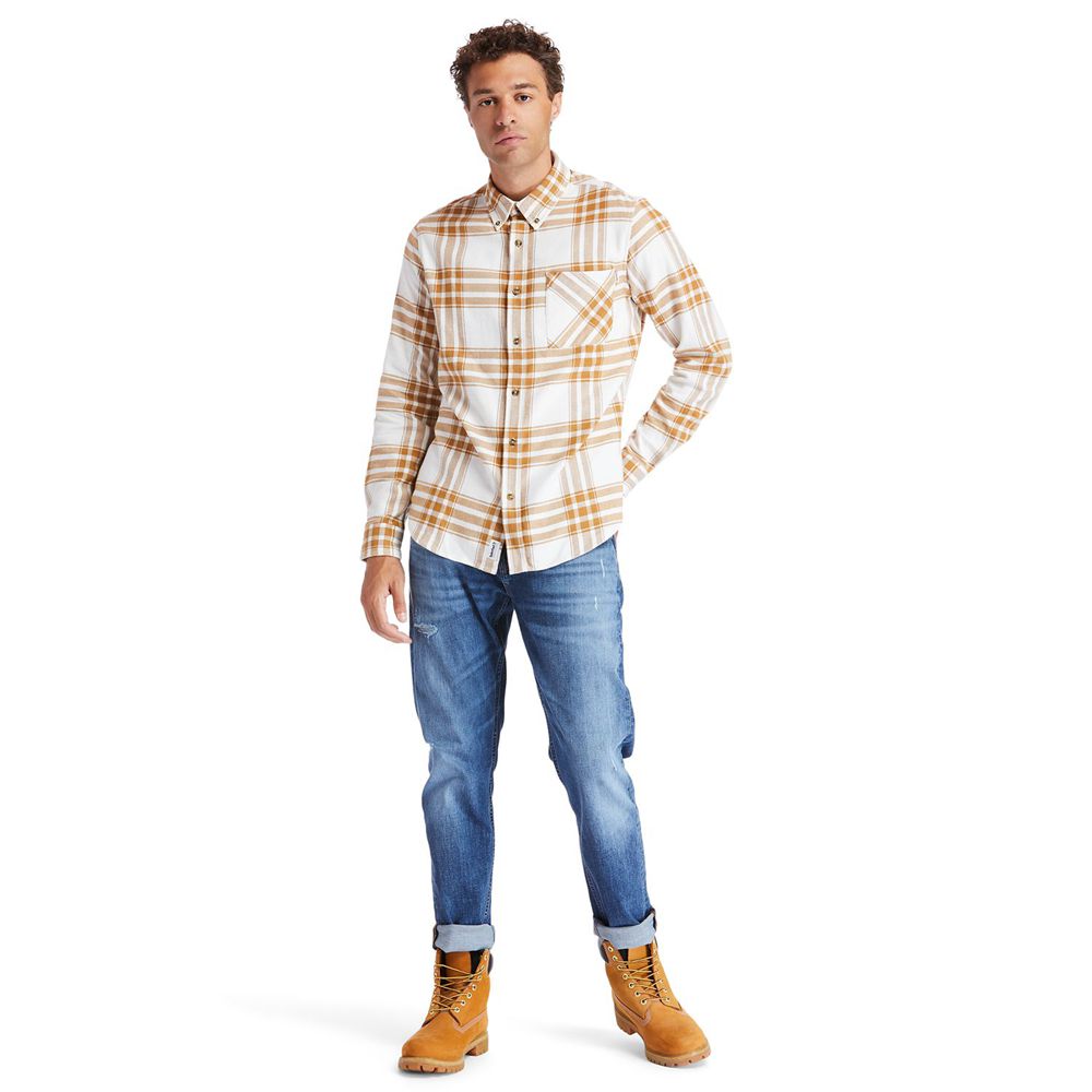 Timberland Mens Shirts Back River Heavy Flannel - Brown/White - India HU6351280